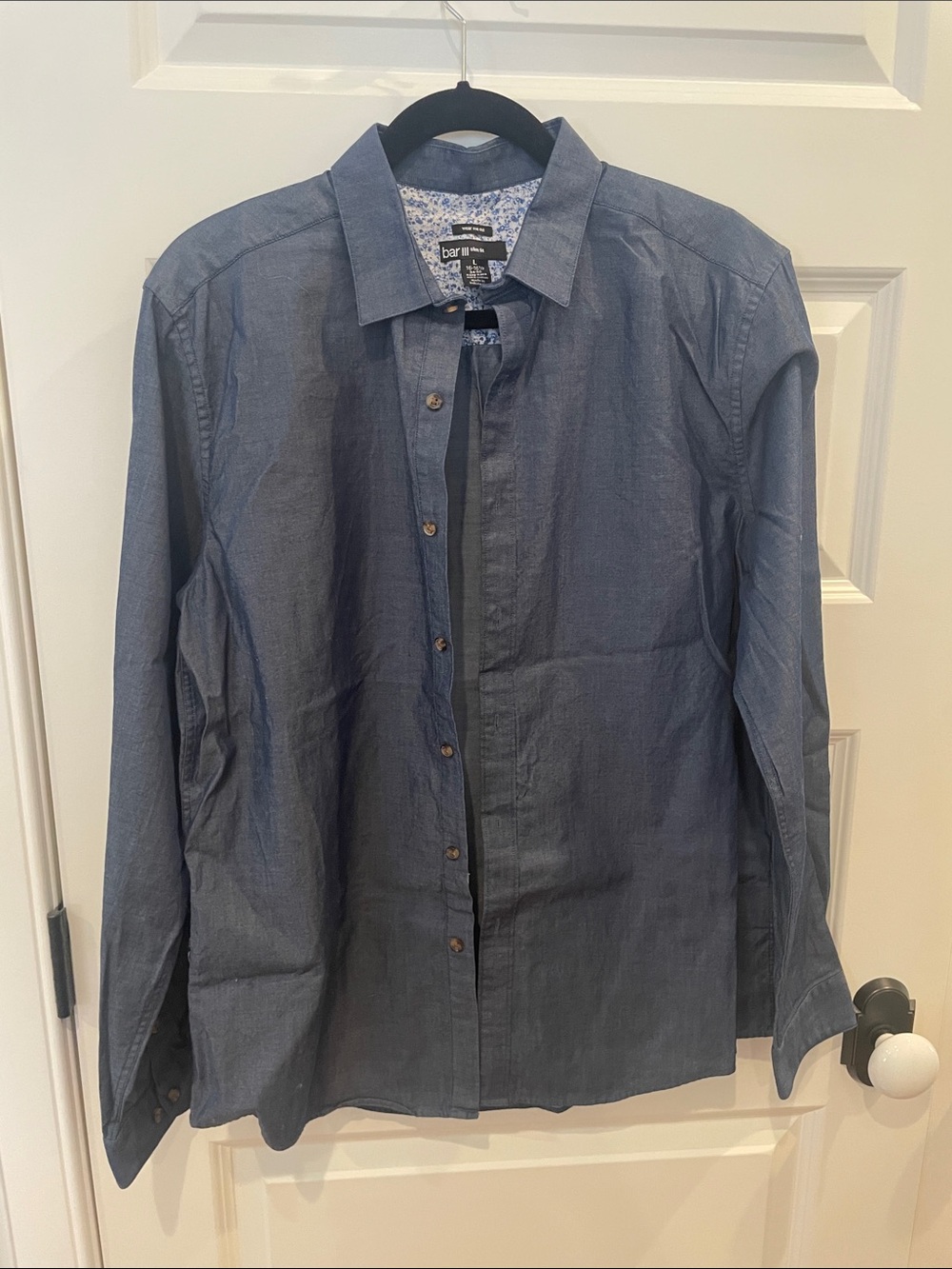 Bar III Slim Fit Casual Men's Chambray Button-Up Shirt - Blue large